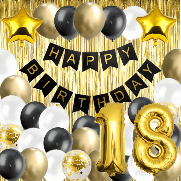 Balloon Decoration Set 18th Birthday Balloons Curtain Wall Black Gold