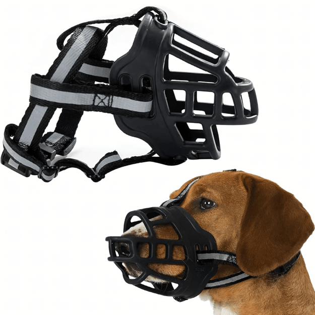 Physiological Muzzle for Dogs, Rubber, Adjustable, Reflective, Soft, 31-35 cm