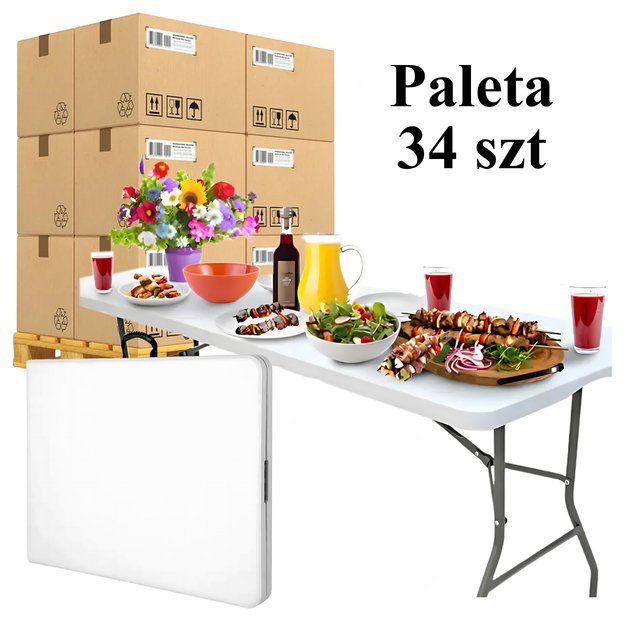 34x Stół Cateringowy Ogrodowy Bankietowy Walizka Składany Duży 180x70x74cm