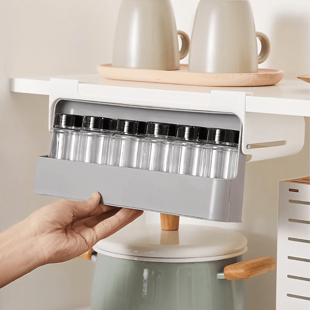 Drawer Organizer Shelf Suspended Spice Rack 6 Jars