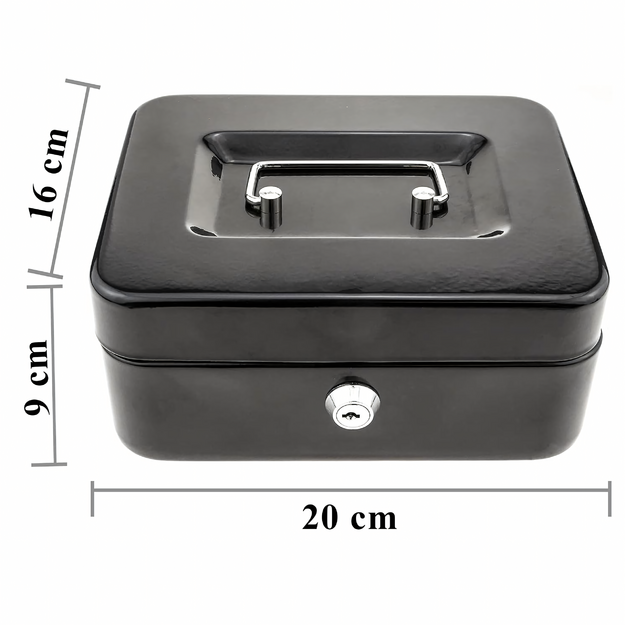 Metallist rahakarp müntide, rahatähtede, dokumentide, seifi ja võtmete jaoks