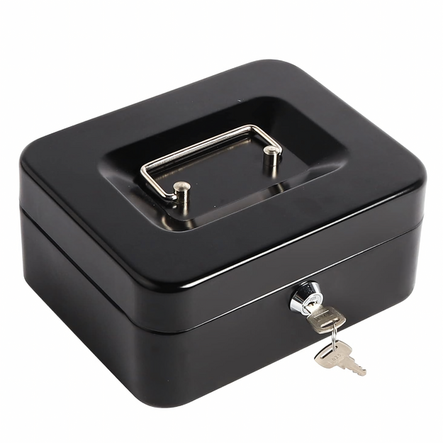 Metallist rahakarp müntide, rahatähtede, dokumentide, seifi ja võtmete jaoks