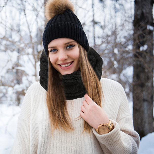 Sieviešu šalle ar cauruļveida šalli, silta, liela izmēra, ziemai, moderna, melna