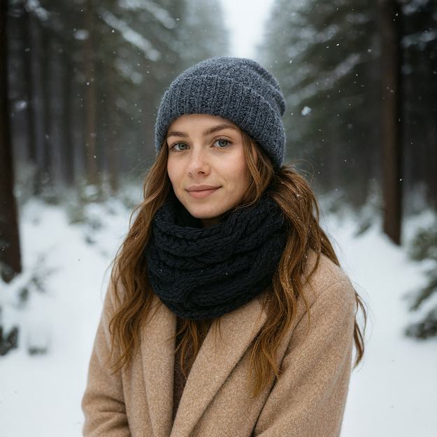 Sieviešu šalle ar cauruļveida šalli, silta, liela izmēra, ziemai, moderna, melna