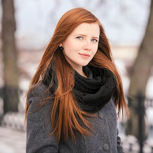 Sieviešu šalle ar cauruļveida šalli, silta, liela izmēra, ziemai, moderna, melna