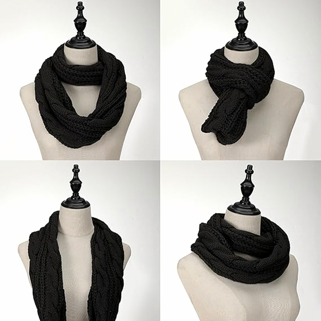 Sieviešu šalle ar cauruļveida šalli, silta, liela izmēra, ziemai, moderna, melna