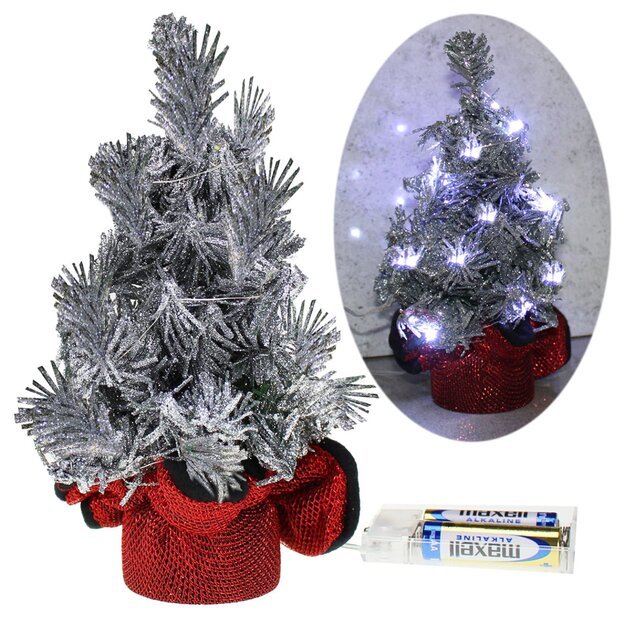 Kalėdų eglutės dekoratyvinės LED lemputės, dirbtinis sidabrinis ornamentas, 20 cm