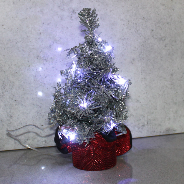 Ziemassvētku eglītes dekoratīvās LED lampiņas, mākslīgās, sudraba krāsas, 20 cm