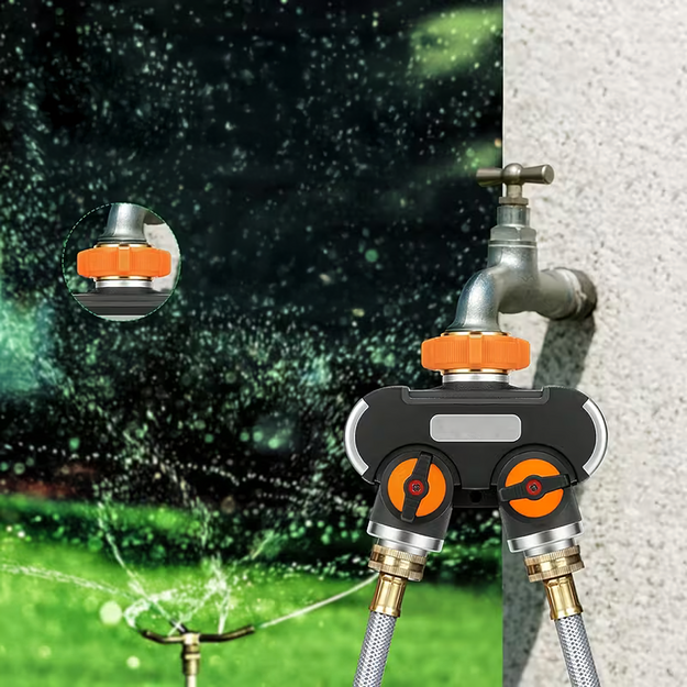 Divvirzienu dārza šļūtenes krāna šļūtenes savienotājs ar vārstiem