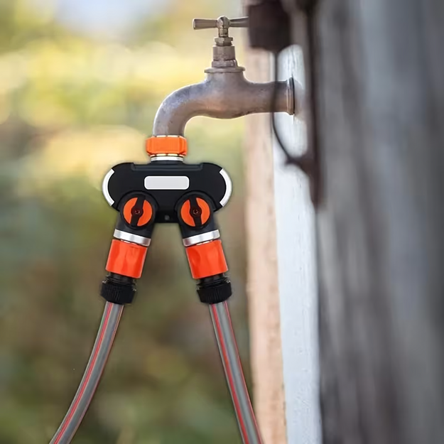 Divvirzienu dārza šļūtenes krāna šļūtenes savienotājs ar vārstiem