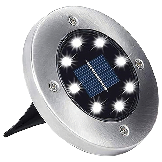 10x Solar Garden Lamp Disc LED Ground Lights Twilight Sensor 8 LEDs