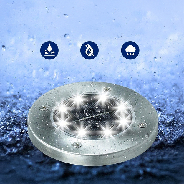 10x Solar Garden Lamp Disc LED Ground Lights Twilight Sensor 8 LEDs