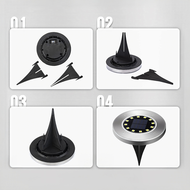 10x Solar Garden Lamp Disc LED Ground Lights Twilight Sensor 8 LEDs