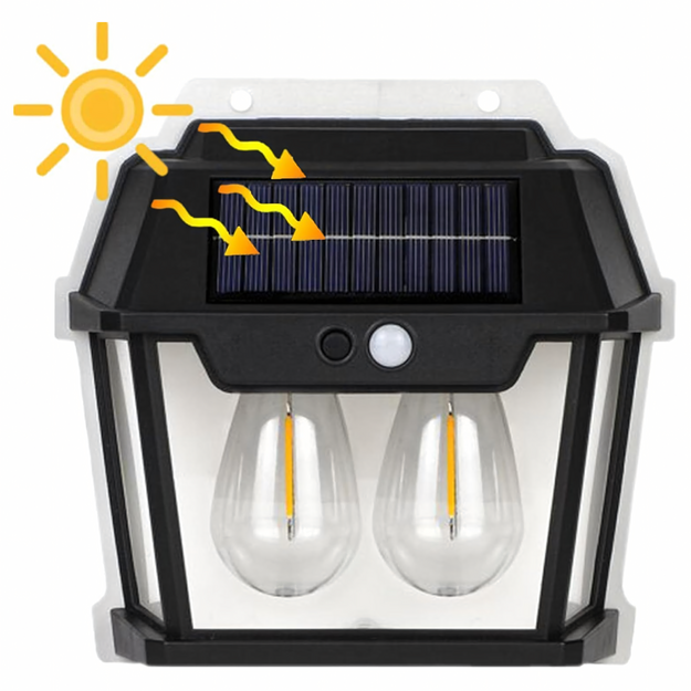 Dubultā saules LED dārza sienas lampa ar kustības sensoru