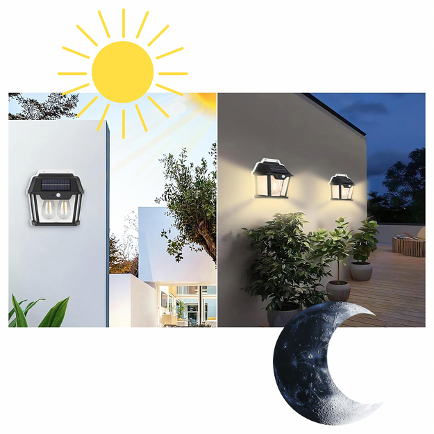 Dubultā saules LED dārza sienas lampa ar kustības sensoru