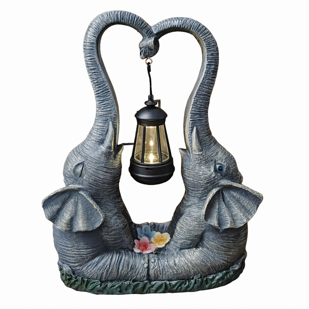 Dārza dekoratīvā figūriņa ar saules enerģiju darbināmu LED ziloni un laternu