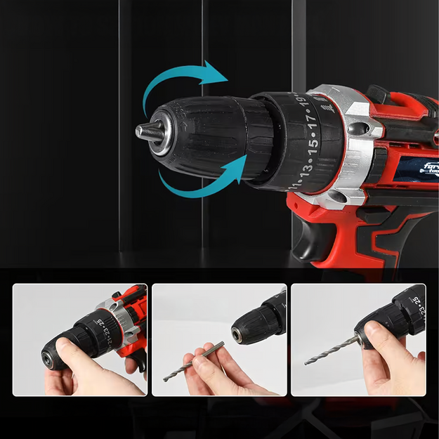 Akumuliatorinių gręžtuvų-suktuvų dėklas 2 x Aku 18V LED + priedai