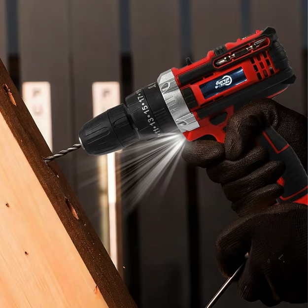 Akumuliatorinių gręžtuvų-suktuvų dėklas 2 x Aku 18V LED + priedai