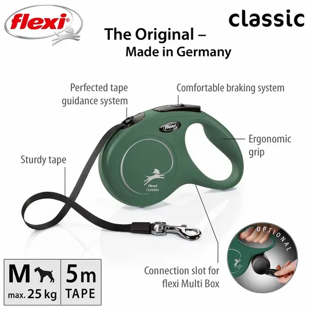 Flexi - Koppel New Classic - M - 5m Band - Olive - Max 25kg
