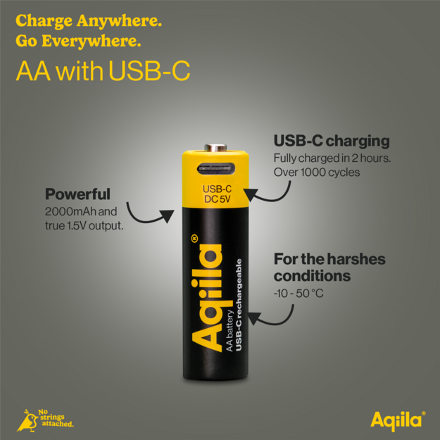 Aqiila - USB-C Rechargeable Battery - Size AA - 2000 mAh - 4 pack