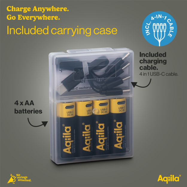 Aqiila - USB-C Rechargeable Battery - Size AA - 2000 mAh - 4 pack