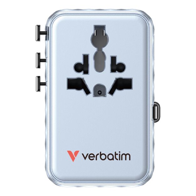 Verbatim - Charge 'n' Travel 100W Universal Travel Adapter with retractable cable Blue
