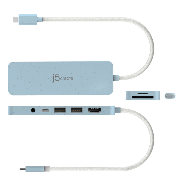 J5create - Eco-Friendly USB-C Multi-Port Hub With Power Delivery - Cyan