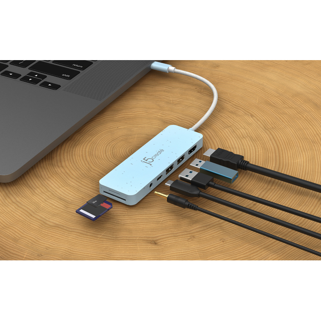 J5create - Eco-Friendly USB-C Multi-Port Hub With Power Delivery - Cyan
