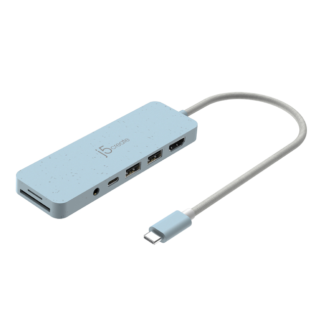 J5create - Eco-Friendly USB-C Multi-Port Hub With Power Delivery - Cyan
