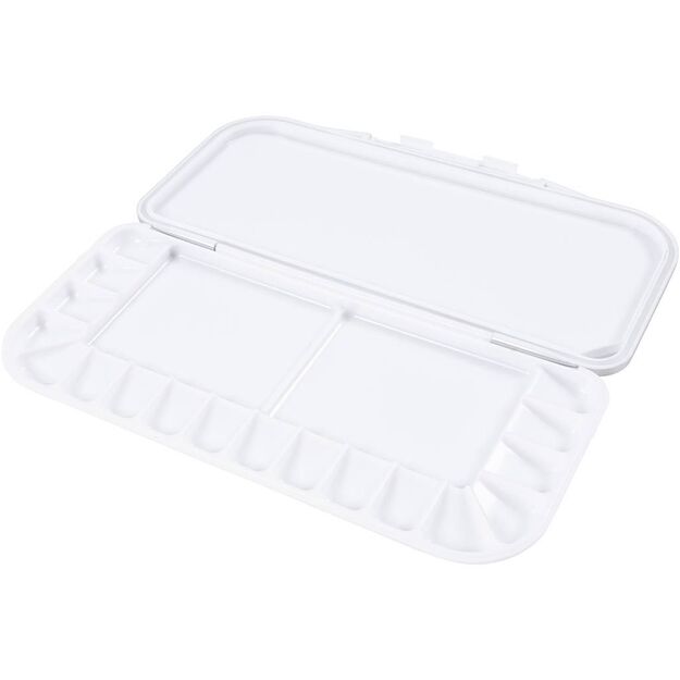 Paint Palette with Lid - size 27x12,7x2,3 cm - silver - white (10331)