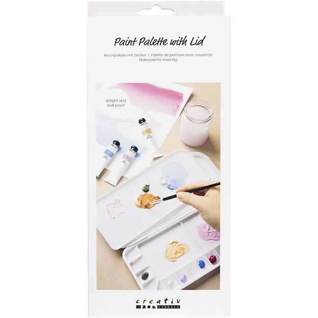 Paint Palette with Lid - size 27x12,7x2,3 cm - silver - white (10331)