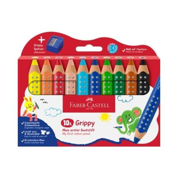 Faber-Castell - Colour Pencil Grippy Set of 10 with Sharpener (110636)