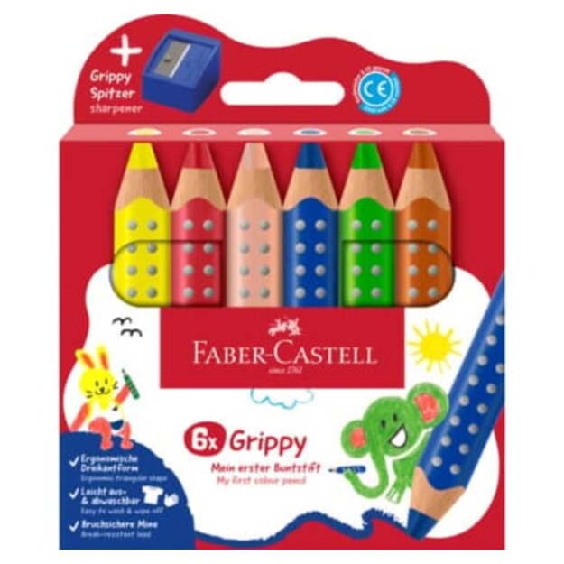 Faber-Castell - Colour Pencil Grippy 6 pcs with Sharpener (110635)
