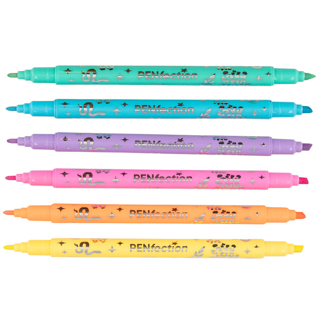 PENFection - Highlighter And Marker Set - Vibrant Pastel Colors: yellow, orange, pink, purple, blue, and green