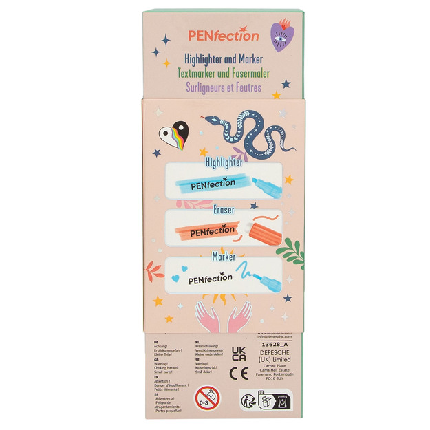 PENFection - Highlighter And Marker Set - Vibrant Pastel Colors: yellow, orange, pink, purple, blue, and green