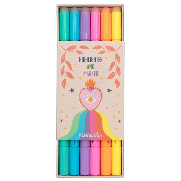 PENFection - Highlighter And Marker Set - Vibrant Pastel Colors: yellow, orange, pink, purple, blue, and green