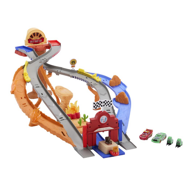 Disney Cars - Radiator Springs Race & Rescue Rescue Road Raceway Playset With 4 Toy Cars (JFL57)