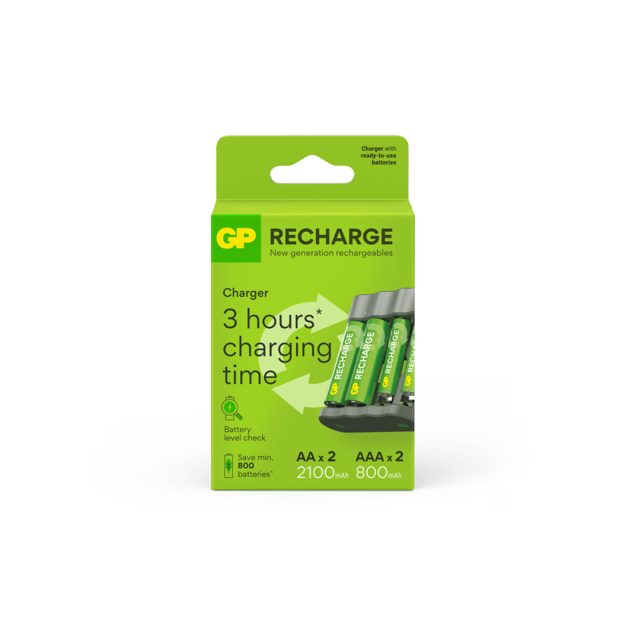 GP - Recharge Battery Charger, B441 (USB), incl. 2 x AA 2100 mAh + 2 x AAA 800 mAh Batteries