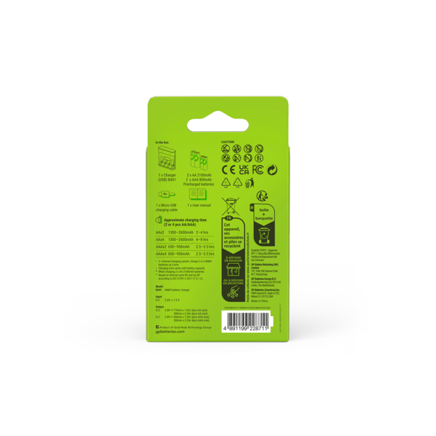 GP - Recharge Battery Charger, B441 (USB), incl. 2 x AA 2100 mAh + 2 x AAA 800 mAh Batteries