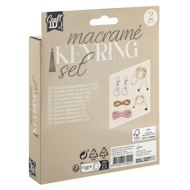 Craft ID - Macrame keyrings 2 pcs - size 3x9 cm, 6x10 cm (CR1729/GE) 2