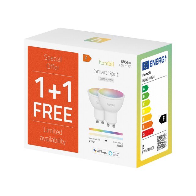 Hombli - Smart Spot 5W RGB & CCT (GU10) V2, Promo Pack 1
