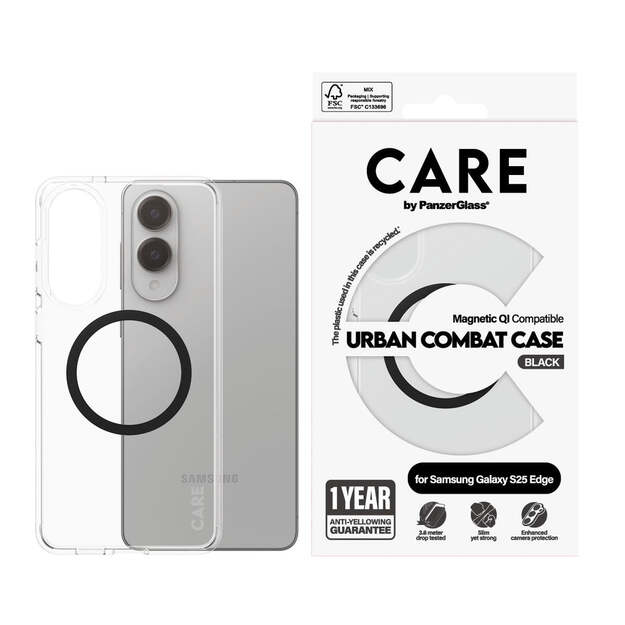CARE by PanzerGlass - Flagship Case Transparent Urban Combat w. Black Qi Compatible Samsung S25 Edge