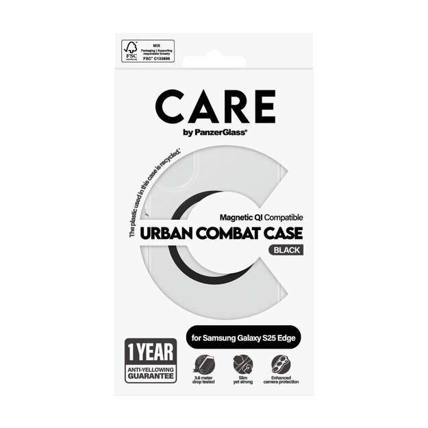 CARE by PanzerGlass - Flagship Case Transparent Urban Combat w. Black Qi Compatible Samsung S25 Edge 2