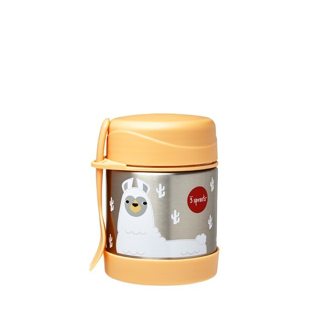 3 Sprouts - Stainless Steel Food Jar and Spork - Peach Llama