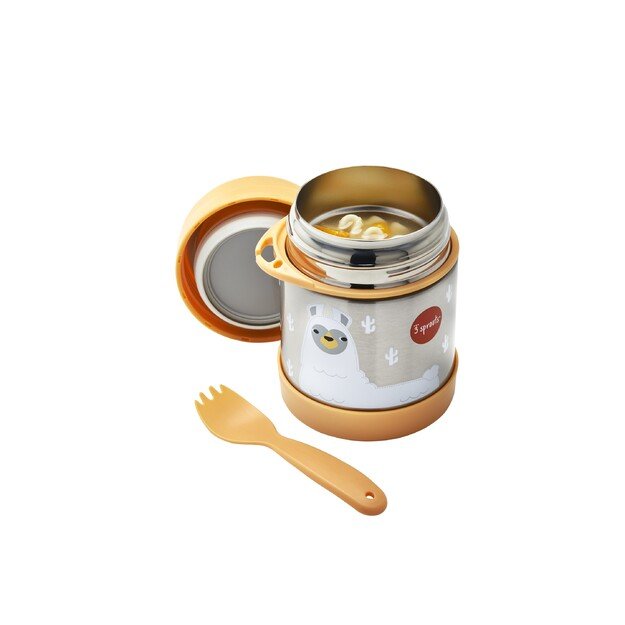 3 Sprouts - Stainless Steel Food Jar and Spork - Peach Llama 1
