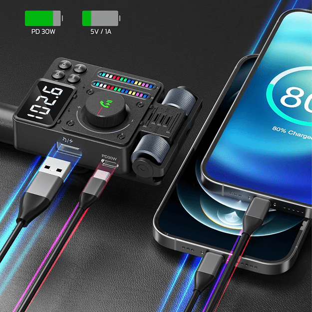 Transmiter Samochodowy Nadajnik Radio Fm Bluetooth 5.3 PD 30W Ładowarka  6