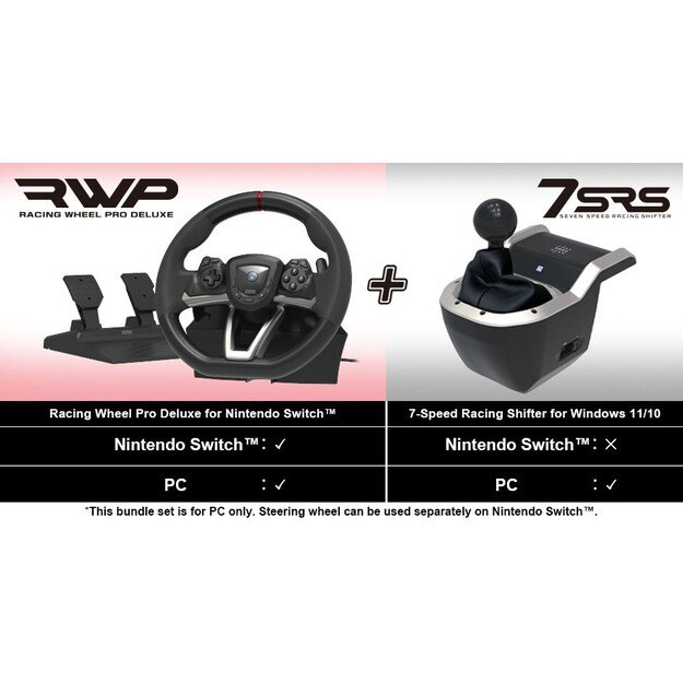 HORI - Racing Wheel Pro Deluxe + 7-Speed Racing Shifter Bundle For PC (Windows 11/10)