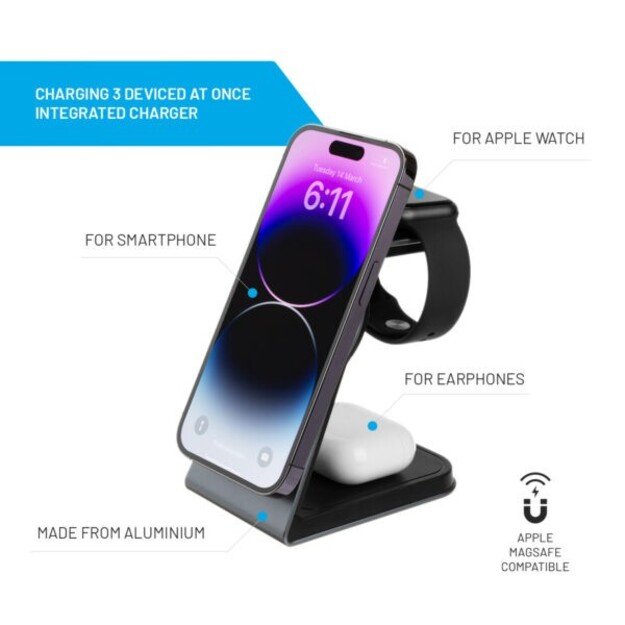 Fixed - 3in1 Mag Aluminum Wireless Charging station Black
