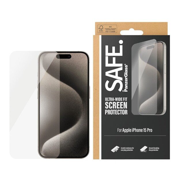 SAFE by PanzerGlass - Screen Protector - iPhone 15 Pro - Ultra-Wide Fit