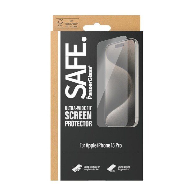 SAFE by PanzerGlass - Screen Protector - iPhone 15 Pro - Ultra-Wide Fit